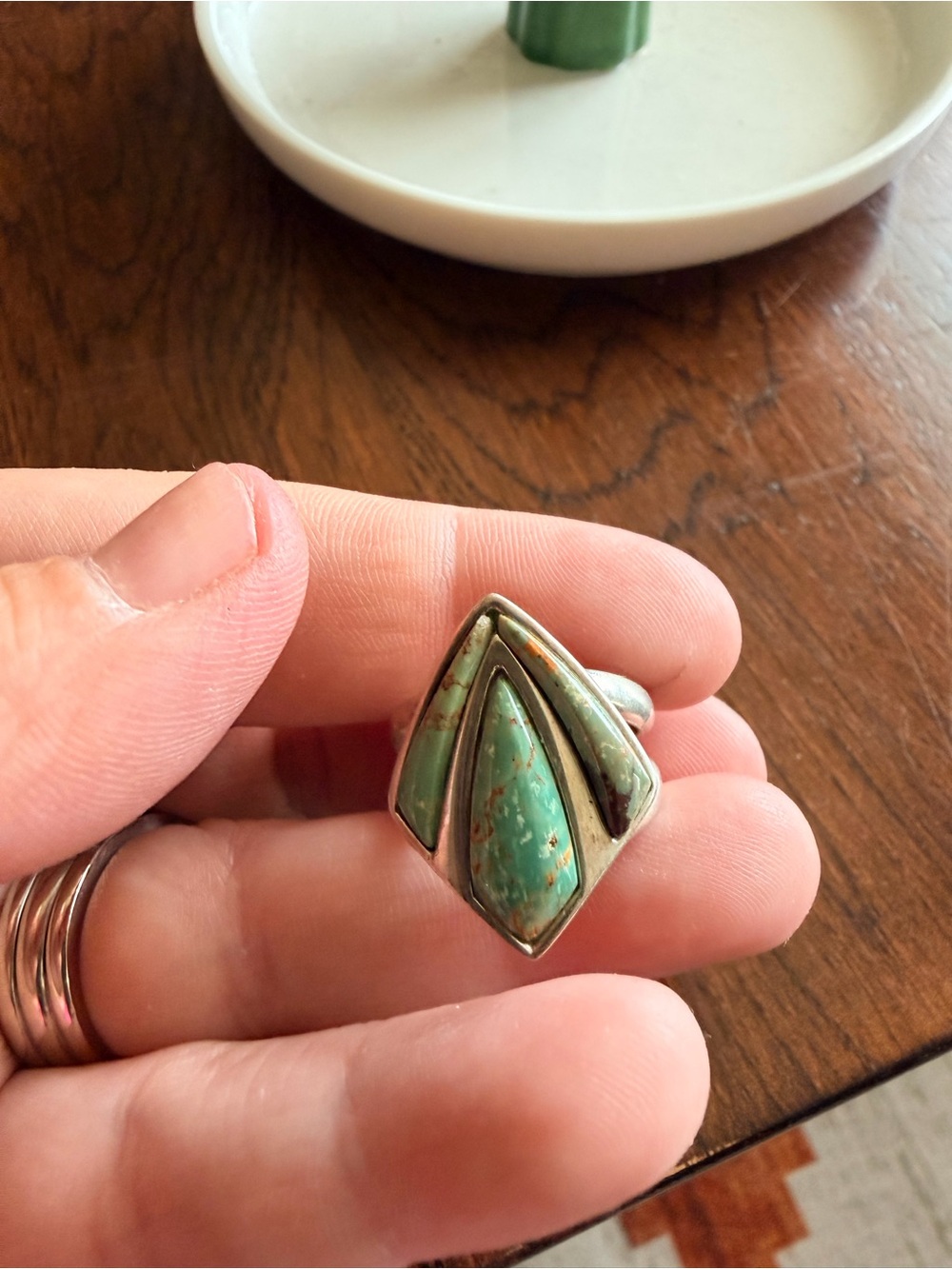 925 Sterling Silver Turquoise Jay King Statement Ring - Sz 8 Green Navajo Stone
